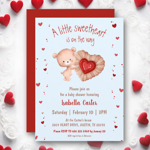 Little Sweetheart Bear Valentines Boy Baby Dusche Einladung