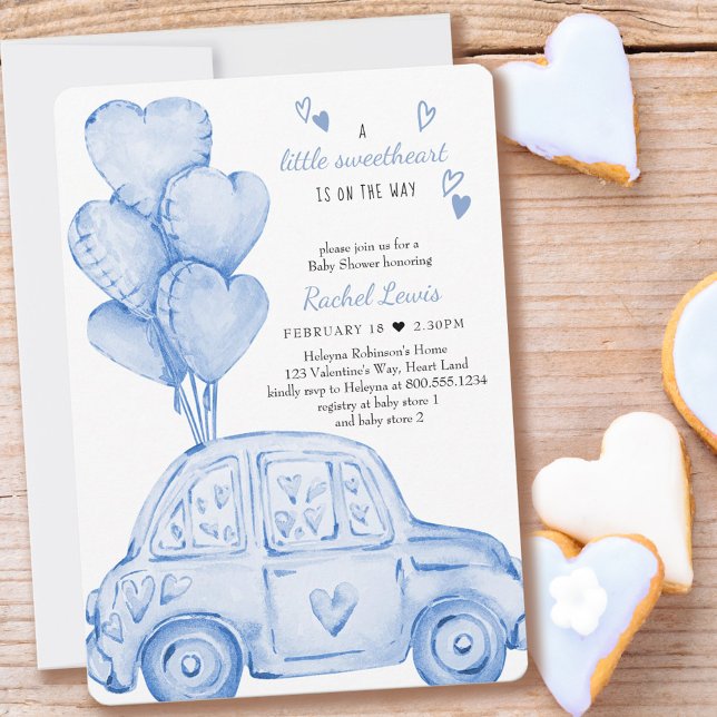 Little Sweetheart Blue Car und Balloon Baby Dusche Einladung (Von Creator hochgeladen)