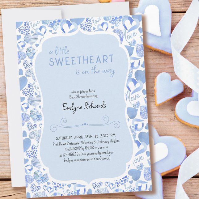 Little Sweetheart Blue Liebe Heart Boy Baby Dusche Einladung (Von Creator hochgeladen)