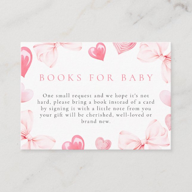 Little Sweetheart Bow Baby Shower Books for Baby Begleitkarte (Vorderseite)