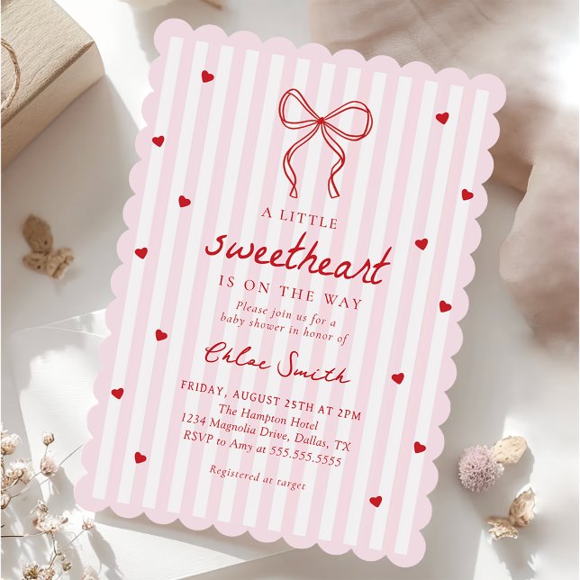 Little Sweetheart Bow Baby Shower Invitation Einladung (Von Creator hochgeladen)