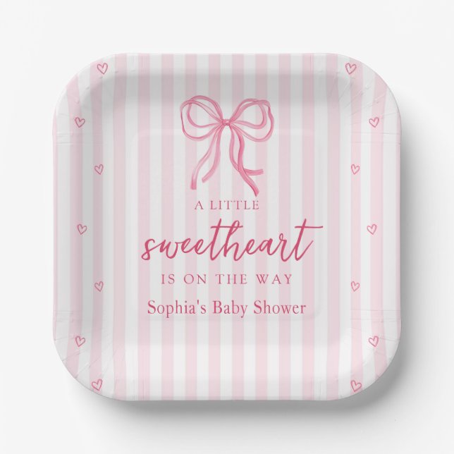Little Sweetheart Bow Baby Shower Paper Plates  Pappteller (Vorderseite)