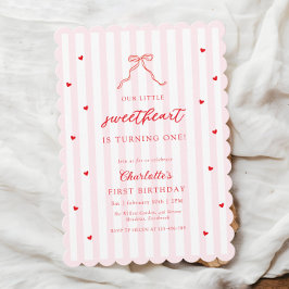 Little Sweetheart Bow First Birthday Invitation Einladung