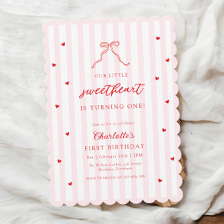 Little Sweetheart Bow First Birthday Invitation Einladung