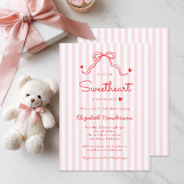Little Sweetheart Bow Pink Stripe Baby Shower Einladung
