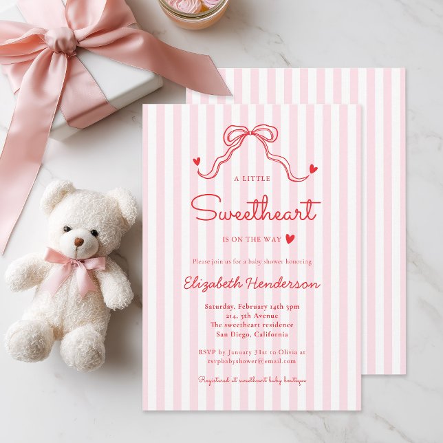 Little Sweetheart Bow Pink Valentine's Baby Shower Einladung (Von Creator hochgeladen)
