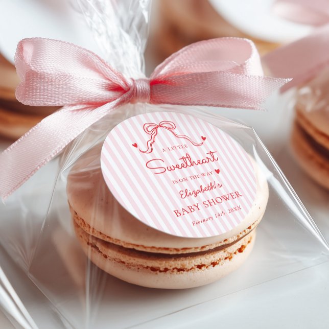 Little Sweetheart Bow Valentine's Baby Shower Runder Aufkleber (Von Creator hochgeladen)