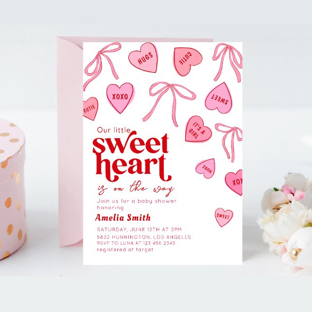 Little Sweetheart Candy Hearts Baby shower Einladung (Von Creator hochgeladen)