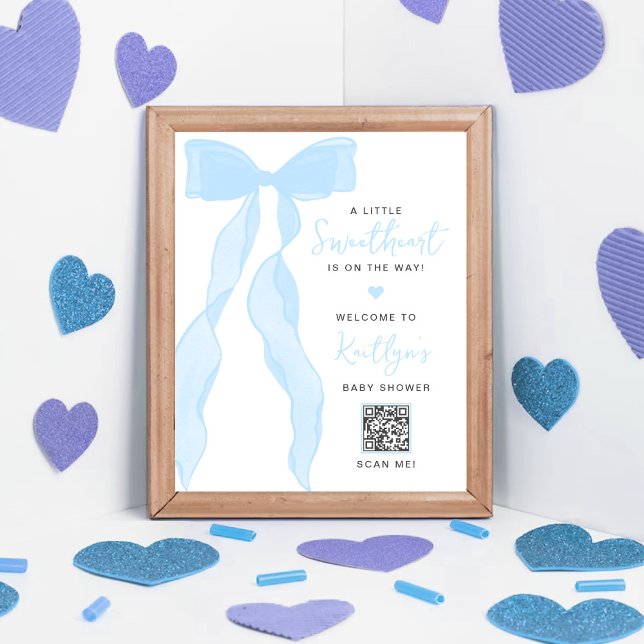 Little Sweetheart Elegant Blue Bow Baby Shower Poster (Von Creator hochgeladen)