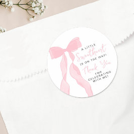 Little Sweetheart Elegant Pink Bow Baby Shower Runder Aufkleber