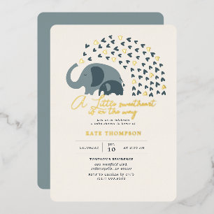 Little Sweetheart Elephant Boy Baby Shower Gold Folieneinladung