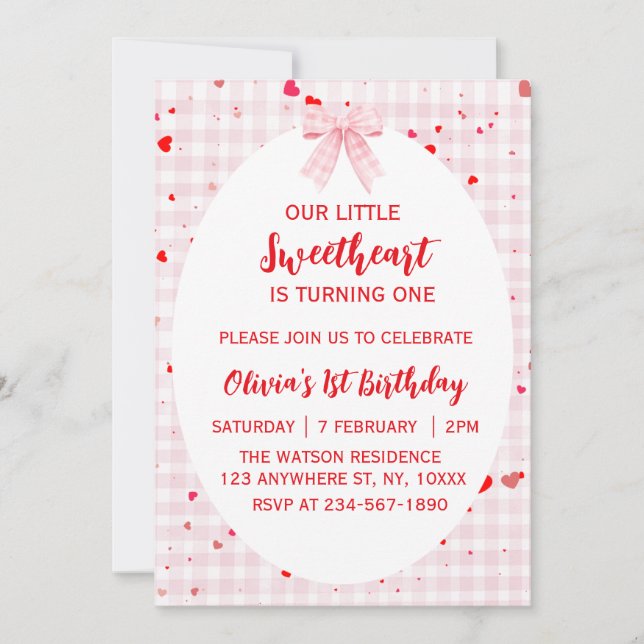 Little Sweetheart First Birthday Invitation. Einladung (Vorderseite)
