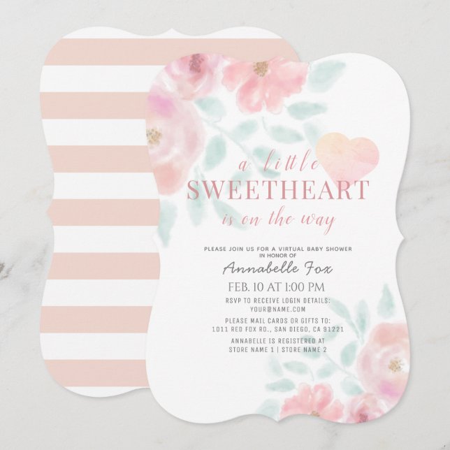 Little Sweetheart Floral Virtual Baby Dusche Einladung (Vorne/Hinten)