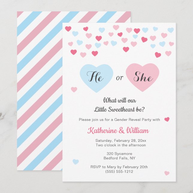 Little Sweetheart Gender Reveal Invite, Valentine Einladung (Vorne/Hinten)