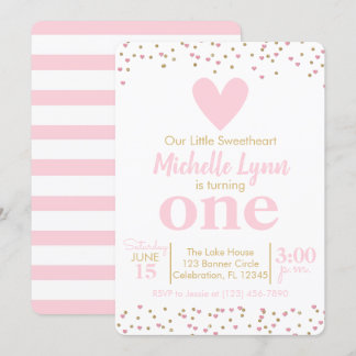 Little Sweetheart Girls Pink & Gold Geburtstag Einladung