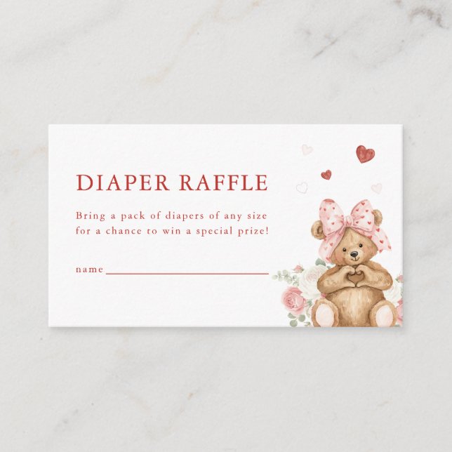 Little Sweetheart Heart Bear Diaper Raffle Card Begleitkarte (Vorderseite)