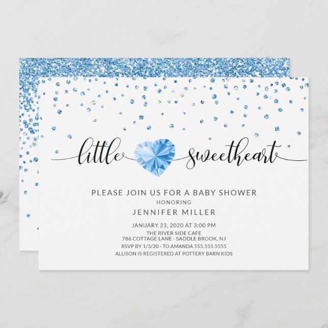 Little Sweetheart Heart Boys Baby Shower Einladung (Vorne/Hinten)