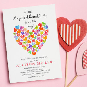 Little Sweetheart Hearts Girls Baby Dusche Invita Einladung