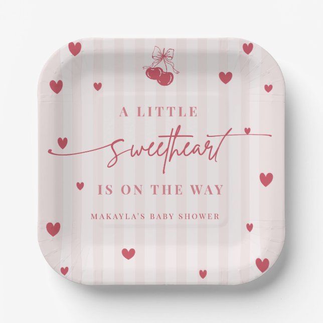 Little Sweetheart Is On The Way Girl Baby Shower  Pappteller (Vorderseite)