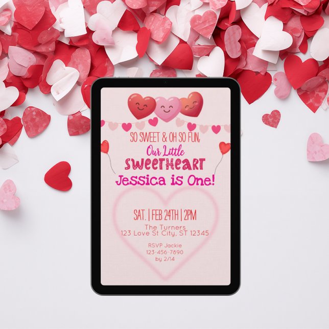 Little Sweetheart is One, Hearts 1st Birthday Einladung (Von Creator hochgeladen)
