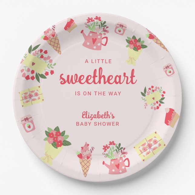 Little Sweetheart on the Way Baby Shower valentine Pappteller (Vorderseite)