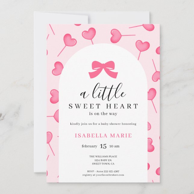 Little Sweetheart Pink Bow Baby Shower Einladung (Vorderseite)