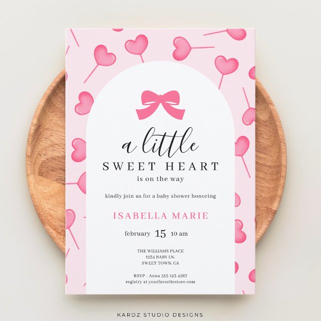 Little Sweetheart Pink Bow Baby Shower Einladung (Baby Shower invite shown in 5x7 size. Personalize and choose corner style and paper before checkout.)
