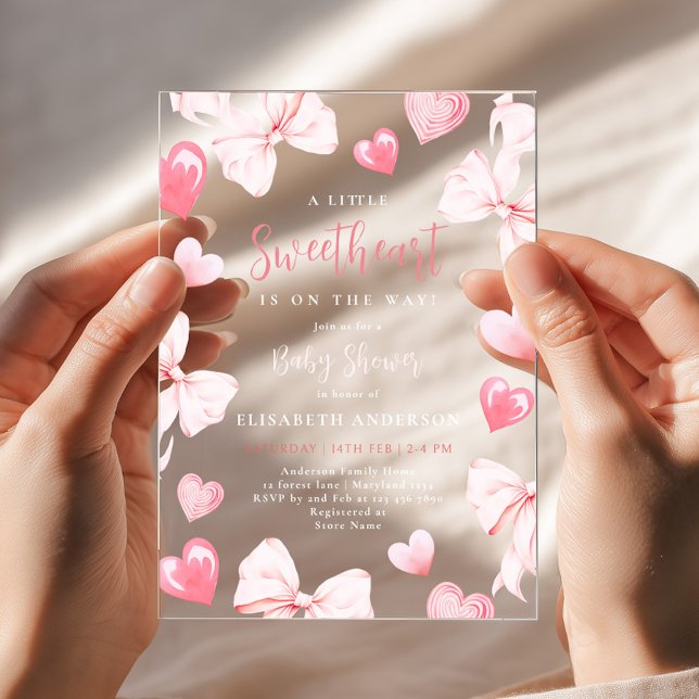Little Sweetheart Pink Bow Baby Shower Invitation Acryleinladungen (Von Creator hochgeladen)