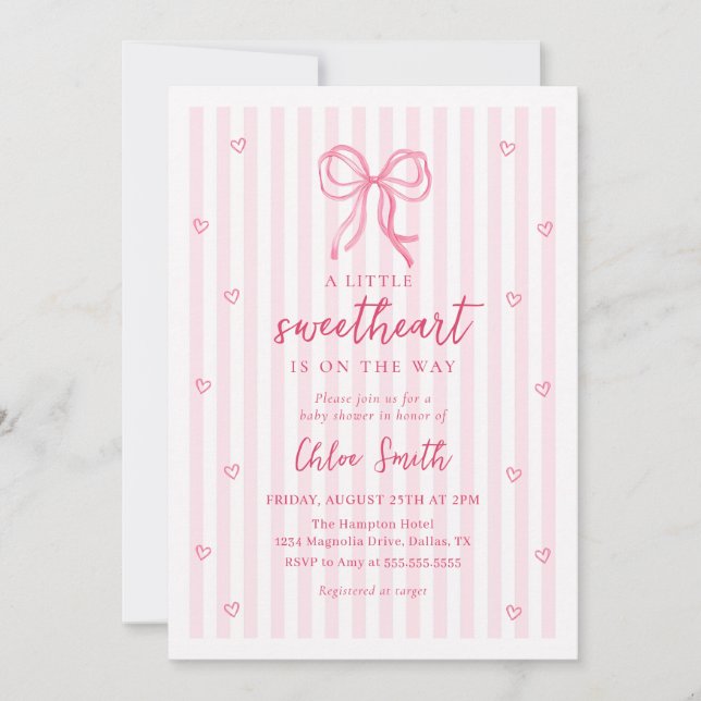 Little Sweetheart Pink Bow Baby Shower Invitation Einladung (Vorderseite)