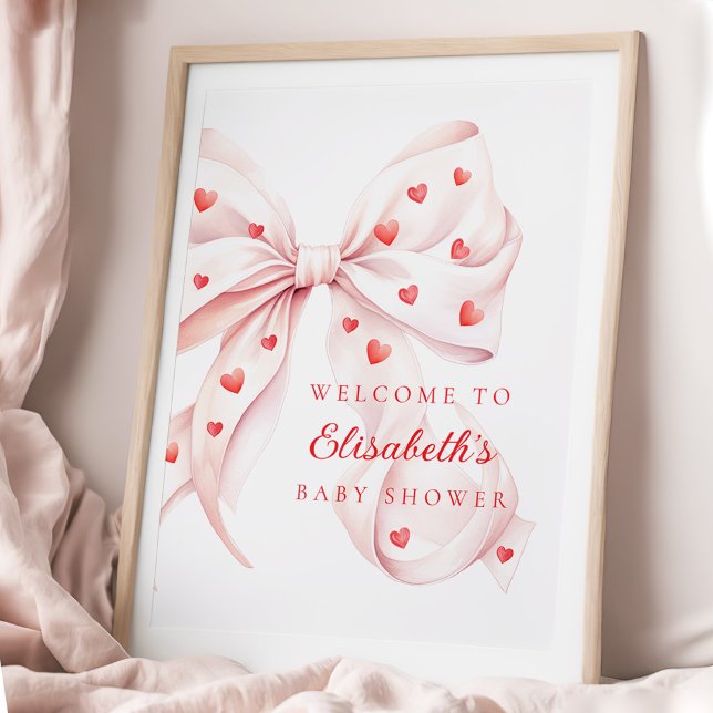 Little Sweetheart Pink Bow Baby Shower Welcome Poster (Von Creator hochgeladen)