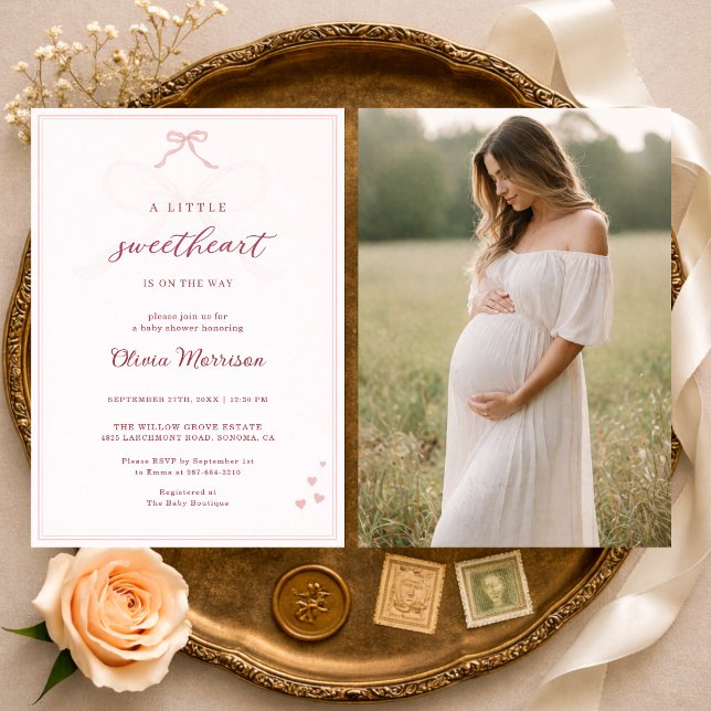 Little Sweetheart Pink Bow Photo Baby Shower Einladung (Von Creator hochgeladen)