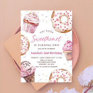 Little Sweetheart Pink Cupcake & Donut Birthday Einladung