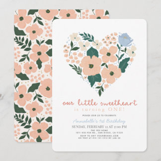 Little Sweetheart Pink Floral Girl 1. Geburtstag Einladung