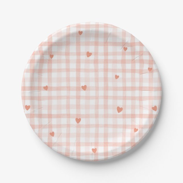 Little Sweetheart Pink Gingham Valentines Pappteller (Vorderseite)