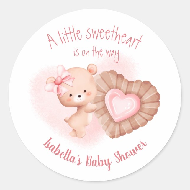 Little Sweetheart Pink Girl Baby Dusche Runder Aufkleber (Vorderseite)