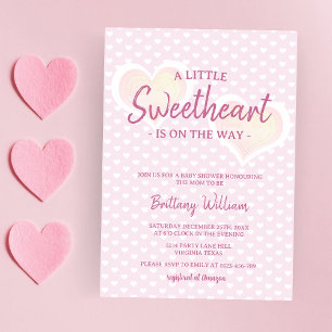 Little Sweetheart Pink Girl Hearts Baby Dusche Einladung