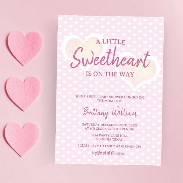 Little Sweetheart Pink Girl Hearts Baby Dusche Einladung (Von Creator hochgeladen)