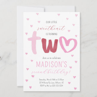 Little Sweetheart Pink Red Hearts 2. Geburtstag Einladung