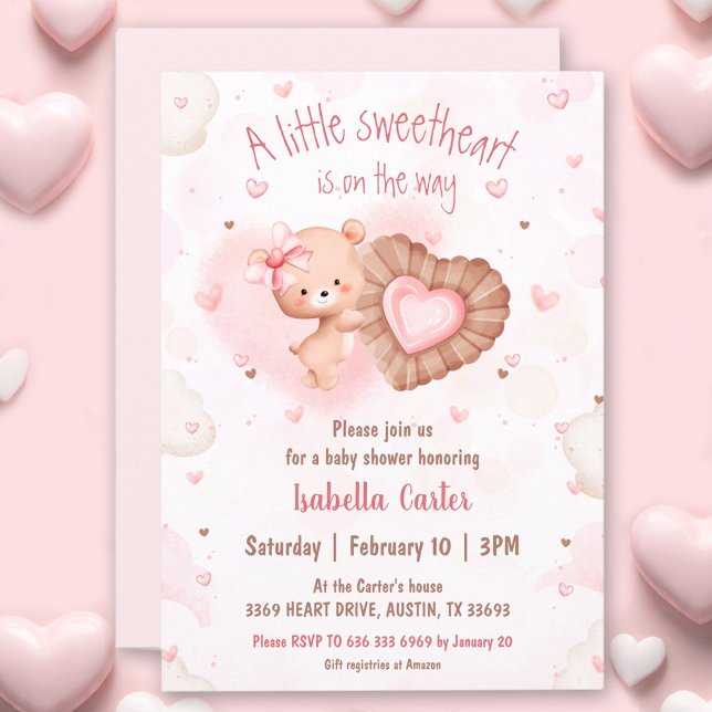 Little Sweetheart Pink Valentines Girl Baby Dusche Einladung (Little Sweetheart Pink Valentines Girl Baby Shower Invitation)