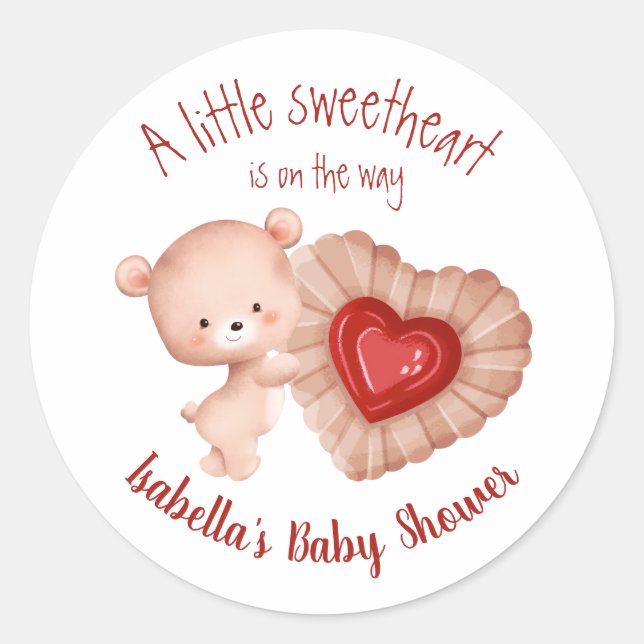Little Sweetheart Red Beige Valentines Baby Dusche Runder Aufkleber (Vorderseite)