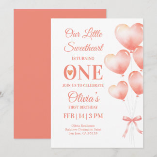 Little Sweetheart Turns One Baby Girl Invitation Einladung