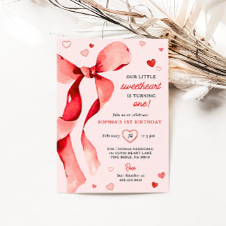 Little Sweetheart Valentine Bow Birthday Einladung