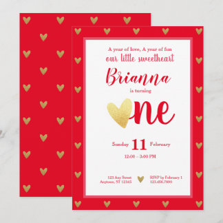 Little Sweetheart Valentine Hearts Erster Geburtst Einladung