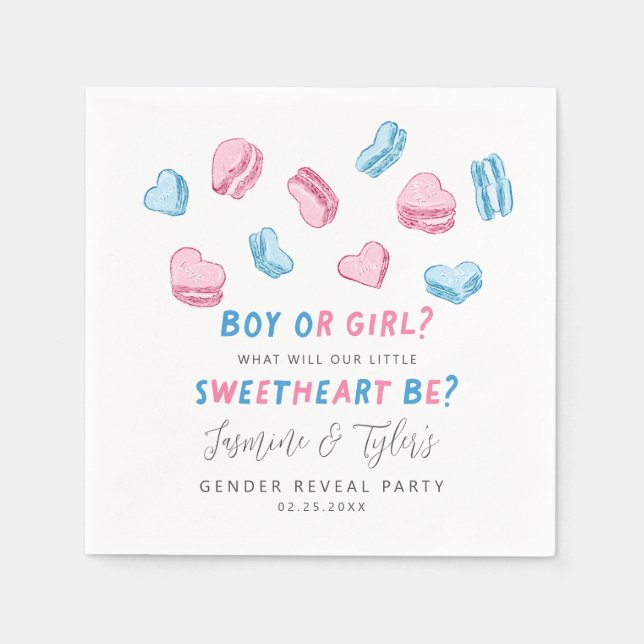 Little Sweetheart Valentine Hearts Gender Reveal Serviette (Vorderseite)