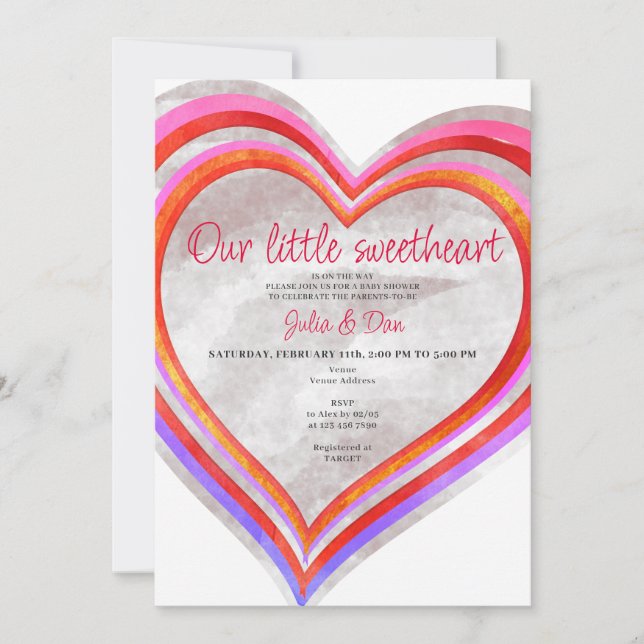 Little Sweetheart Valentine Watercolor Babydusche Einladung (Vorderseite)