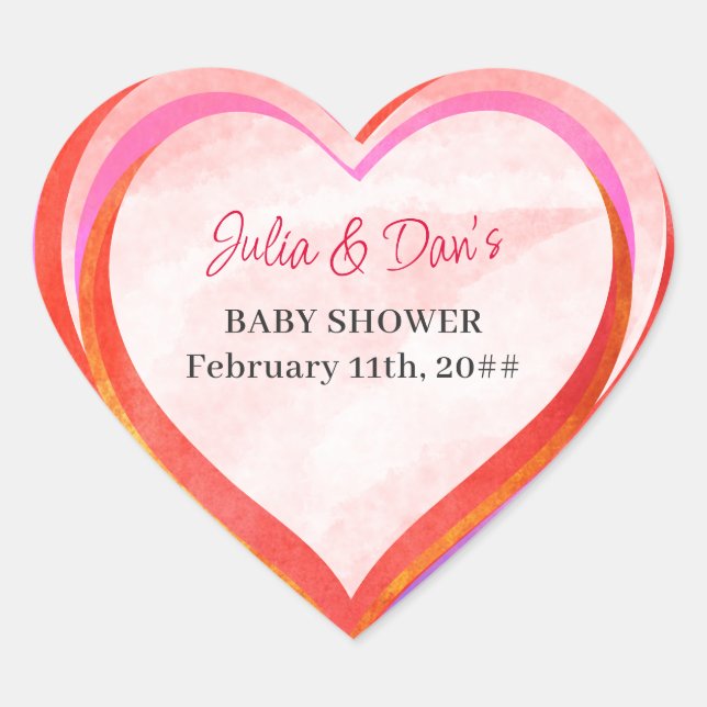 Little Sweetheart Valentine Watercolor Babydusche Herz-Aufkleber (Vorderseite)