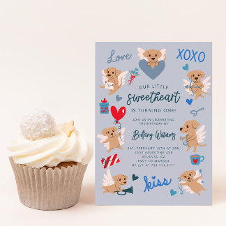 Little Sweetheart Valentine Welppy Birthday Blue Einladung