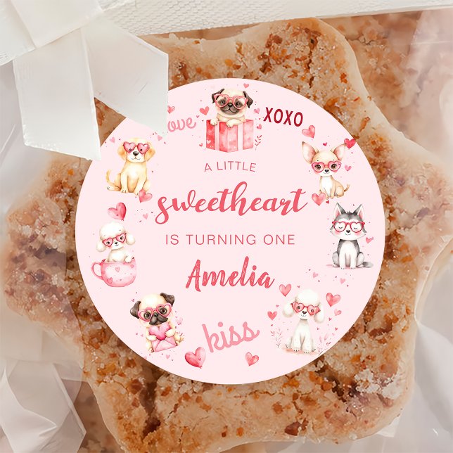 Little Sweetheart Valentine Welppy Birthday Sticke Runder Aufkleber (Von Creator hochgeladen)