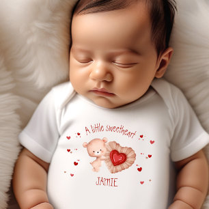 Little Sweetheart Valentines Baby Bear Name Baby Strampler