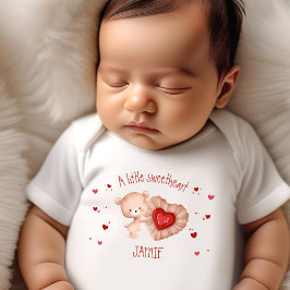 Little Sweetheart Valentines Baby Bear Name Strampler